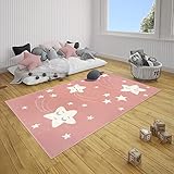 HANSE Home Teppich Kinderzimmer Kinderteppich Stardust – Junge Mädchen Spielteppich Kurzflor Teppich Modern Stern mit Sterne-Motiv, Weicher Flor, Pflegeleicht - Rosa, 80x150cm