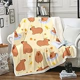 Homewish Capybaras Vlies Decke 229x229cm Nette Braune Capybaras Fuzzy Decke für Kleinkinder Teens Jugend, Cartoon Vogel Capybara Orangen Werfen Decke für Bett Couch, Gelb Braun