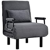 HOOSENG Schlafsessel Klappbar, 3 in 1 Umwandelbarer Schlafsofa-Schlafsessel, 6 Stufig Verstellbarer Rückenlehne & Kissen Griffe, Chaiselounge-Couch für Zuhause, (Grau), Als Sofa 65L x 56W x 83H cm.