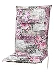 Kettler Polen KETTtex 0798 Auflage Hochlehner Rom Blumen rosa-grau Landhaus Sitzpolster 120x50x9 cm mit Kopfpolster