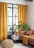 Elbersdrucke Gardine mit verdeckten Schlaufen Sunny 02 gelb-Curry 255x140 cm Blickdicht 201302 Vorhang für das Wohnzimmer Schlafzimmer Küche Flur Kinderzimmer