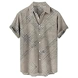 Xmiral Lässiges lockeres Herren-Reversdruck-Kurzarm-Manschetten-Knopf-Port-Stil-Blumenhemd-Sand-Strand-Hawaiianer-Sommeroberteil Ärmelloses Hemd Herren Schwarz (Khaki-D,Khaki-D)
