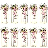 Nuptio 10 Stück Goldvasen für Hochzeit Herzstück Tische, Metall Blumenboden Vase Säule Blumenständer, 80cm Hohe Geometrische Blumenvase, Rechteckige Blumen Display Rack für Zuhause Party Hochzeit