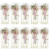 Nuptio 10 Stück Goldvasen für Hochzeit Herzstück Tische, Metall Blumenboden Vase Säule Blumenständer, 80cm Hohe Geometrische Blumenvase, Rechteckige Blumen Display Rack für Zuhause Party Hochzeit