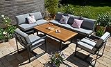 bomey Ecklounge Santorini Acacia Wood XL I Lounge-Set aus Tisch & Sessel I Höhenverstellbarer Tisch + 2 Lounge Sessel I Tischplatte und Seitenablage der Sofagarnitur aus hochwertigem Acacia Hartholz