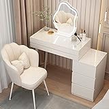 BUJOG Schminktisch mit LED-beleuchtetem Spiegel, Schminktisch für modernes Frauenschlafzimmer, Schminktisch mit Schublade und Aufbewahrungsschrank, 3 Farbbeleuchtungsmodi (Farbe: Weiß C, Größe: 70