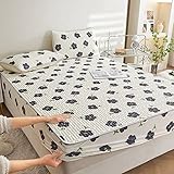 Tiefe Tasche Spannbettlaken,Verdicktes Latex-Spannbettlaken für den Sommerschlafsaal, Boxspring-Matratzenschoner mit Cartoon-Aufdruck, Kissenbezug, schwarz, 180 x 200 cm (1 Stück)