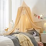 LINONI Baby Baldachin Betthimmel Chiffon Hängende Rund Moskitonetz für Babys Bett, Spielzelte, Kinderzimmer Höhe 240 cm Saumlänge 260cm (Gelb)