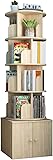 Drehbares Bücherregal aus Massivholz, 360° Wohnzimmer, raumhohe Decke, Bücherregal, mehrschichtiges Regal mit Schrank, Holzfarbe (Farbe: Holz, Größe: 46 x 173 cm)
