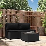 BULANED 3-TLG. Garten-Lounge-Set mit Kissen, Balkonmöbel, Balkon Möbel Set, Gartenlounge Set, Sitzgarnitur Garten, Balkonset, Terrassen Möbel, Sitzecke Balkon, Schwarz Poly Rattan