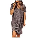 Eauptffy Abendkleider Damen Elegant Für Hochzeit Spitzenkleid Die Kurze Linse Feste Freizeit Damenkleid Knoten Von Fashion-Farben-V-Ausschnitt Ärmeln Für Frauen Kleid Festlich Damen Weihnachten
