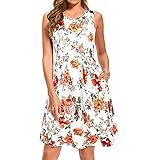Topassion Elegante Kleider, Modisch Print Ballkleider Damen Dresses for Women Elegant Sommerkleid Damen Elegant Party Outfit Damen Strandkleider Cute Clothes Kawaii Clothes White L