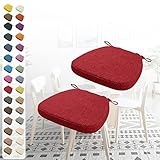 Wyajmoo 2er Set Stuhlkissen mit Bändern -40X38X3CM rutschfeste Hufeisen Sitzkissen Leinen Memory Baumwolle Kissen Einfarbig Dicke Sitzauflagen für Zuhause Büro Küche Esszimmer (Rot)