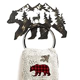 Schwarzer Bär Dekor Handtuchhalter für Badezimmerwand, Matt Schwarz Kabine Handtuchhaken Rustikaler Badezimmer Handtuchhalter Wandhalterung, Runder Handtuchring für Badezimmer Küche