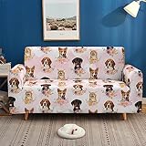 Sofa Überzug Rosa Rose Dog Sofabezug Stretch Elasthan Couch überzug Abnehmbare Waschbar Sofa Cover Sofaschoner rutschfest Moderne Couchbezug Universal Sofahusse 4 Sitzer