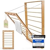 Wäscheständer platzsparend wandmontage für innen und außen, Wäschetrockenständer aus Bambus/Holz, Clothes Drying Rack inkl. Montagewerkzeug -ausziehbar/klappbar- Traglast 19kg (100cmx60cm)