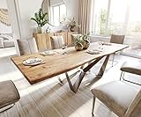 DELIFE Esszimmertisch Edge Akazie Natur 260x100 Spider Flachstahl Edelstahl Live-Edge Gestell: Spider Flach Edelstahl