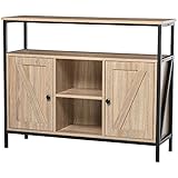 HOMCOM Küchenschrank, Unterschrank mit verstellbaren Einlegeboden, Sideboard mit 2 Schränken und 3 Fächern, Aufbewahrungsschrank mit Kippschutz, Industriedesign, Naturholz, 100 x 30 x 80 cm