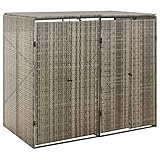 RAUGAJ Doppel-Mülltonnen, Grau, 140 x 80 x 117 cm, Polyrattan, Artikelfarbe: Grau