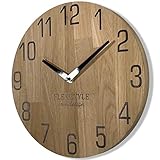 Wanduhr Natur 30cm Durchmesser holzoptik 100% Eiche, Holz modern, Wohnzimmer, ohne tickgeräusche …