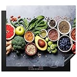 KitchenYeah© Herdabdeckplatte Einteilig Ceranfeld Abdeckplatte Küche Ceranfeldabdeckung Anti Rutsch Matte Aufrollbar Obst - Beton - Gemüse - Basilikum - 57x51 cm