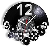 Runde Wanduhr für Büro, Schule, Zuhause, Küche, Wohnzimmer, Zahnräder und Zahnräder, Wandkunst, Steampunk-Ornamente, Dekor, Vinyl-Schallplatten-Wanduhr für Radfahrer, Fahrradfan, Zahnräder, Retro-Uhr