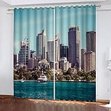 Vorhänge mit Ösen 2er Set Blickdichte Vorhänge Hafen Von Sydney Gardinen Uv Schutz Vorhänge Modernes Stadtbild Kinderzimmer Mädchen Jungen Vorhänge 140 x 160 cm BxH