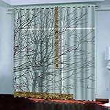 Gardinen Kinderzimmer Blickdichter Vorhang 200X214Cm 2 Stücke 3D Schwarzer Abstrakter Baum Muster Verdunklungsvorhänge Schlafzimmer Wohnzimmer Dekoration Ösenschal Kinder Thermovorhang