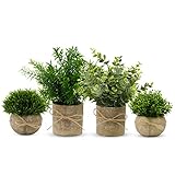 YVONNEYI Künstliche Formgehölze, Pflanzen und Blumen, 4 Stück Mini-Pflanzen, künstliches Topfset, künstliches grünes Siebenschicht-Graspflanzen, künstliche Kunststoffkräuter, Formgehölze