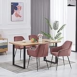 JaHECOME Wohnzimmerstuhl Esszimmerstuhl aus Samtstoff mit modischem Design, Armlehnstühle mit Rückenlehne, Sessel mit schwarzen Metallbeine (Rose, 4)