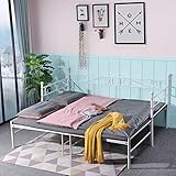 FetiNes Metallbett ausziehbares Bett Tagesbett Funktionsbett Bettsofa Bettgestell, ausziehbares Doppel-Bett, als Jugendbett & Gästebett verwendbar Bett 2X(90x190) cm, Weiß