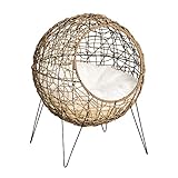 Pawhut Rattan Katzenkorb Katzenhöhle Katzenhütte Katzenbett mit Kissen erhöhtes Design Haustierbett Braun Ø45 x 57H cm