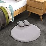 Teppich Wölkchen Flauschiger Teppich aus Kunstfell | Hasenfell, Kurzfell, Hochflor Fell-Teppich für Wohnzimmer oder Schlafzimmer Bett-Vorleger rund | Grau - 60cm Rund