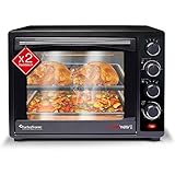 TurboTronic Minibackofen mit Umluft 35l schwarz 1600W, Mini Backofen mit 2 Backblechen, Timer, Pizzaofen, Grill