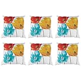 HUPYOMLER 6X Flachs Quadrat Dekorative Dekokissen Hüle Kissenbezug Bezaubernde Schöne Tricolor Rot Gelb Blau Mohn Blumen Geschenk Jahrestag Tagesgeschenk 45 x 45 cm