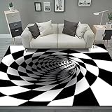 BINOXY 3D Bereich Teppiche, Abstrakte Geometrische rutschfeste Optische Illusion Teppich Für Wohnzimmer Esszimmer Schlafzimmer Küche Optische Illusion Schwarz Und Weiß Bereich Teppich,E,100 * 200cm