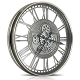 DORBOKER Wanduhr Groß mit Beweglichen Zahnrädern Moderne Industrial Steampunk XXL Vintage Retro Antike Metall Uhr für Küche Wohnzimmer Zuhause Bar Schule(70cm, Gunmetal Romische Zahlen)