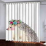 BONDIJ Blickdicht Vorhang Mit Ösen 3D Aquarell Tier Igel Verdunkelungsvorhang Kinderzimmer 220X264cm(HxB) 2 Stücke Polyester Verdunklungsvorhänge Gardinen Verdunkelung Für Wohnzimmer/Schlafzimmer