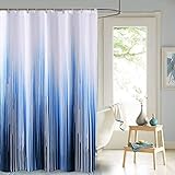 JRing Duschvorhang Textil 180x180 Blau Streifen Schimmelresistenter und Wasserabweisend Shower Curtain mit 12 Weiß Duschvorhangringen