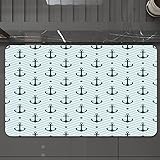 Badematte rutschfest waschbar Badvorleger,Anker, vom Ozean inspirierter Zickzack-Hintergrund mit heller Farbe Maritimer Anker u,weich Mikrofaser saugstark Badteppich für Badezimmer Badewanne, 40x60 cm