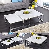 cagü: Design 2er Set Couchtische [MAILAND] Weiss Hochglanz mit Chromgestell 75/65cm