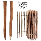 5m Komplett Set Staketenzaun Lattenabstand 4-6cm mit 5 Holzpfosten & Krampen Gartenzaun Kastanienzaun aus Haselnuss Langlebiger Holzzaun (5m Staketenzaun 60cm hoch + 5 Pfosten 1,05m lang + 20 Krampen)