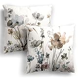 LUEAXRG Blumen Kissenbezüge Set mit 2 Kissenbezügen 45 x 45 cm Moderne abstrakte Blumen Aquarellmalerei Dekorationskissenbezüge quadratisch weich Bauernhaus Kissenbezüge für Couch Sofa Bett Auto