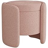 LIULA Runder Hocker sitzhocker mit stauraum Stoffmaterial aus Lammwolle Schminktisch Hocker gepolsterte sitzfläche für Wohnzimmer Schlafzimmer schuhbank sitzbank(Color:Rosa)