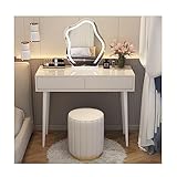 JATIBOSH Make-up-Eitelkeit mit Lichtern, Eitelkeits-Schreibtisch mit 3 Farben von Lichteffekten, beleuchteter Spiegel, Wolke, mit bequemem, gepolstertem Hocker, Schminktisch-Set für Frauen