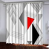 Gardinen Kinderzimmer Blickdichter Vorhang 200X214Cm 2 Stücke 3D Rot Schwarz Geometrisch Muster Verdunklungsvorhänge Schlafzimmer Wohnzimmer Dekoration Ösenschal Kinder Thermovorhang