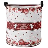 Laundry Hamper Rotes Weißes Liebes-Tages-Lkw-Liebes-Herz Aufbewahrungskorb Verdickter Wäschesäcke Stabilem Wäschebox Für Schlafzimmer Waschküche Bad,40X50Cm