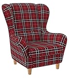 Supellex Ohrensessel »Sofia«, Design Oxford, kariert, rot (Design-Nr.: 5122), wahlweise mit Hocker (ohne Hocker)