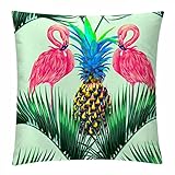 2Er Set Kissen Fall Rosa Flamingo-Palmblatt-Ananas Doppelseitige Kissenbezug Stilvolles,Atmungsaktiv Kissenhüllen Für Cafe Bauernhaus Geschenk 45X45Cm