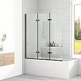 WOWINNE Badewanne Duschwand 120x140cm Duschwand für Badewanne Faltbar Duschwand Schwarz 3-teilig Duschabtrennungnaufsatz 6mm ESG Glas